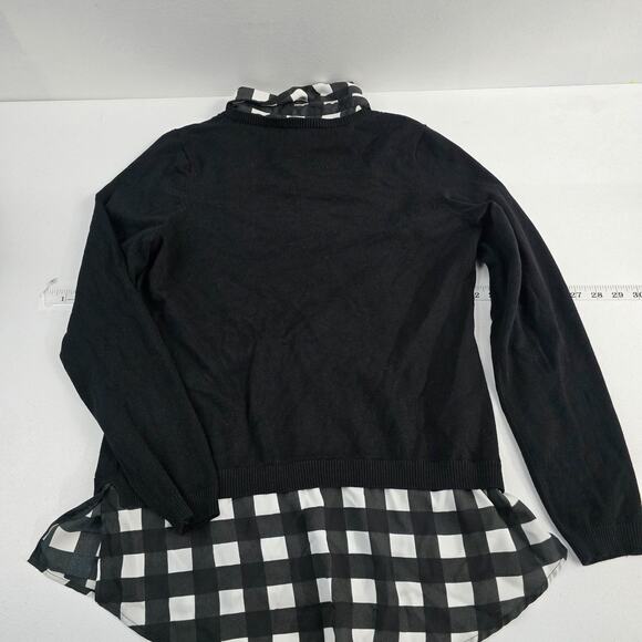 Adrianna Papell Women’s Black Long Sleeve Sweater Top Buffalo Check Collar Hem M - Picture 2 of 8